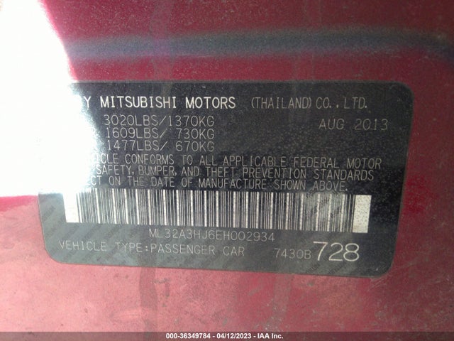 ML32A3HJ6EH002934 Mitsubishi MIRAGE DE