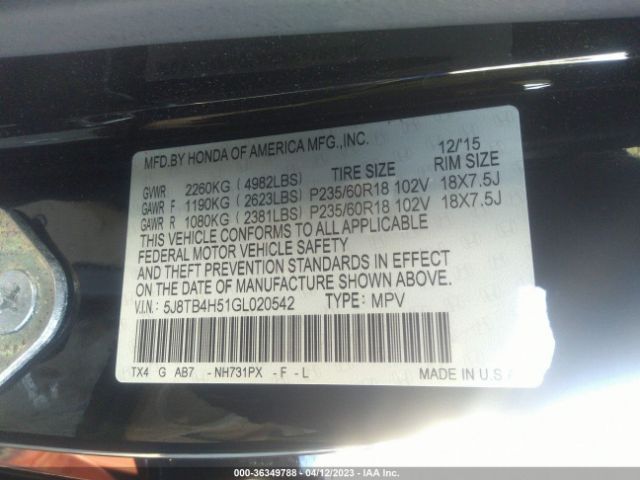 5J8TB4H51GL020542 Acura Rdx Tech Pkg/tech