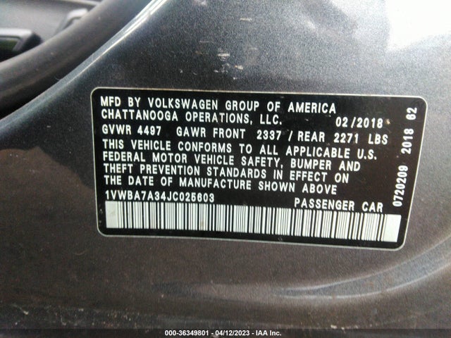Volkswagen Passat 2.0t Se 2018 1VWBA7A34JC025603 Image 10