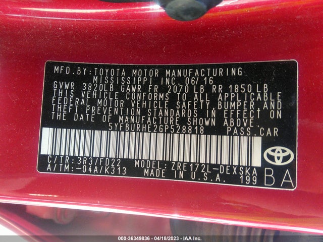 Toyota Corolla L/le/s/s Plus/le Plus 2016 5YFBURHE2GP528818 Image 9