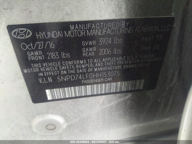 Hyundai ELANTRA SE 2017 5NPD74LF0HH153075 Image 10