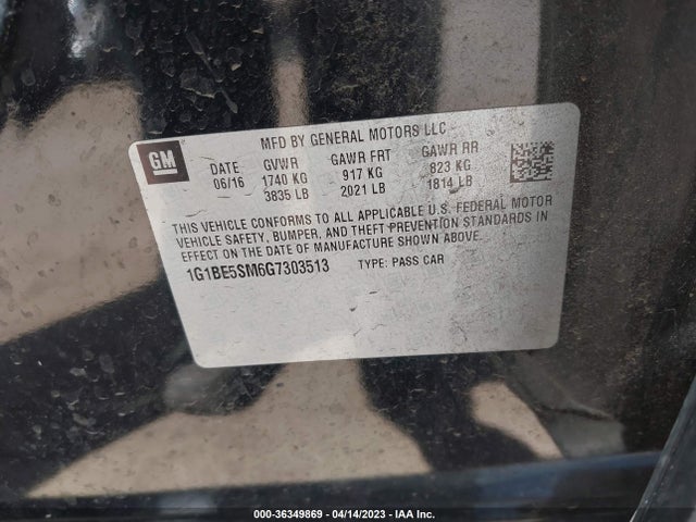 Chevrolet CRUZE LT 2016 1G1BE5SM6G7303513 Image 9