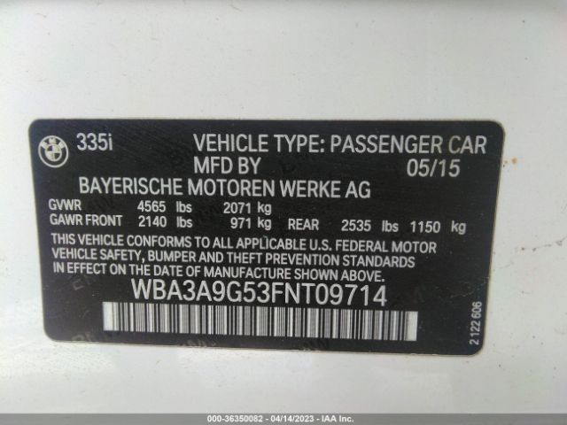 WBA3A9G53FNT09714 BMW 3 Series 335i