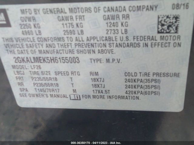 2GKALMEK5H6155003 GMC Terrain Sle