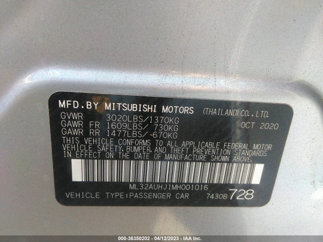 ML32AUHJ1MH001016 Mitsubishi Mirage Es/le/carbonite Edition