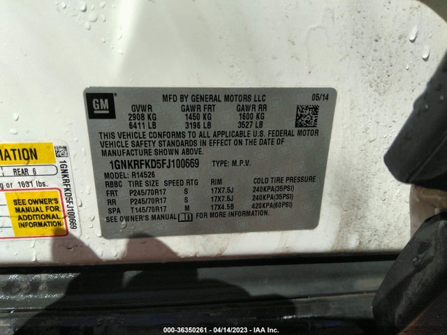 Chevrolet Traverse Ls 2015 1GNKRFKD5FJ100669 Image 10