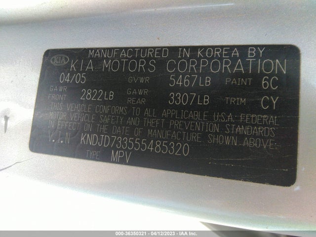2005 KIA SORENTO LX/EX VIN: KNDJD733555485320