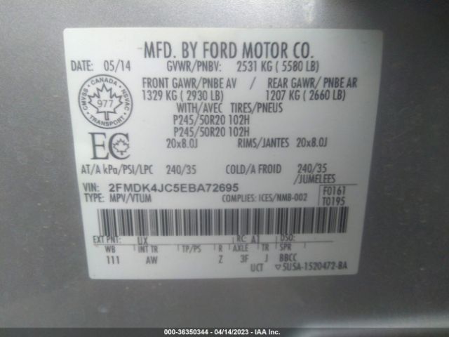 2FMDK4JC5EBA72695 Ford EDGE SEL