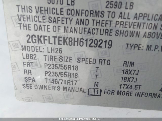 2GKFLTEK8H6129219 GMC Terrain Sle