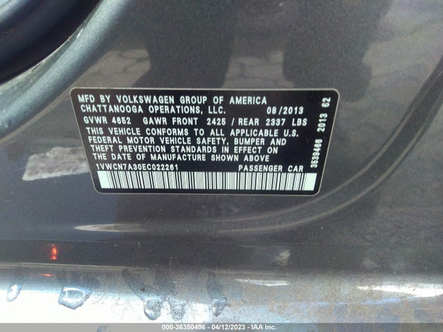 1VWCN7A30EC022261 Volkswagen Passat Tdi Sel Premium