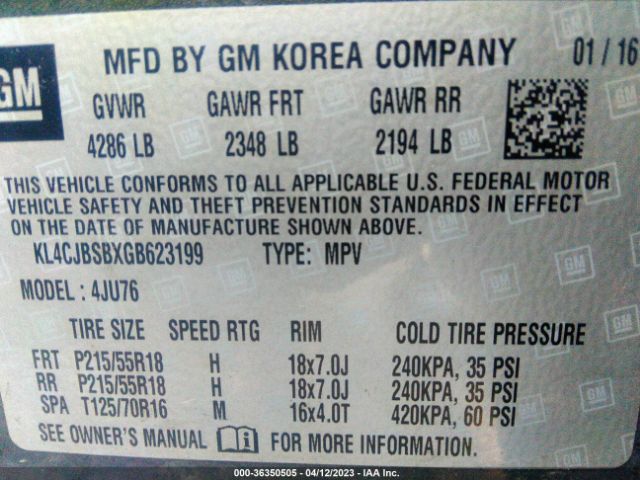 KL4CJBSBXGB623199 Buick Encore Convenience