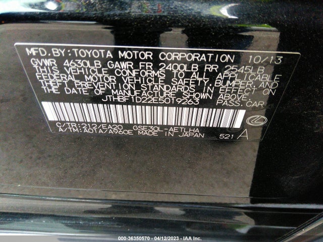 Lexus IS 250 2014 JTHBF1D22E5019263 Image 9