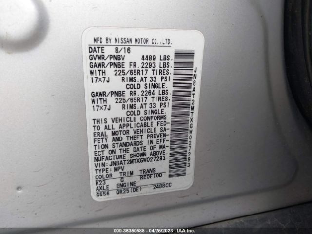 JN8AT2MTXGW027293 Nissan ROGUE S