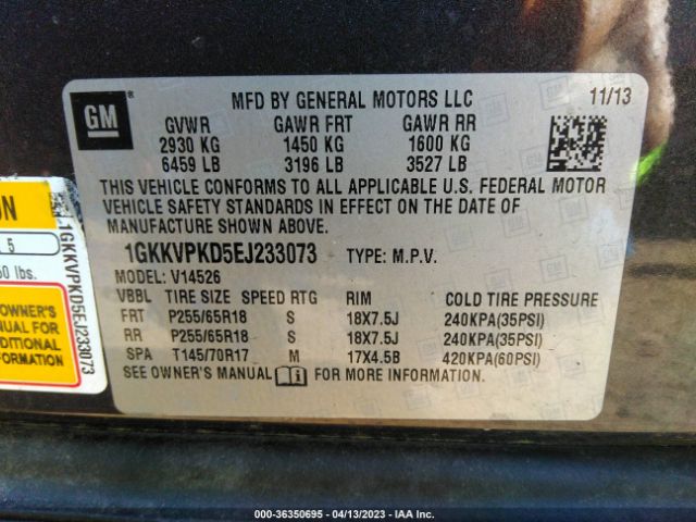 1GKKVPKD5EJ233073 GMC ACADIA SLE