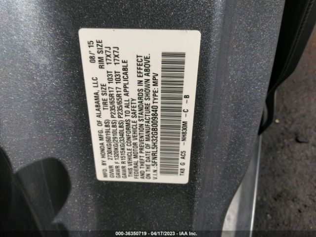 Honda ODYSSEY SE 2016 5FNRL5H32GB009840 Image 9