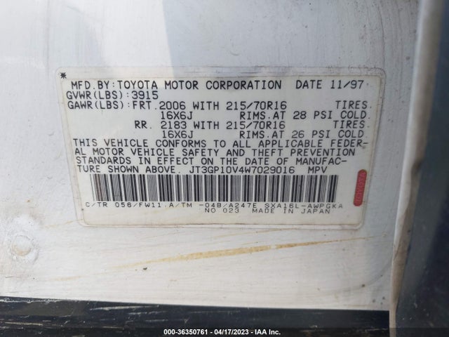 1998 TOYOTA RAV4 VIN: JT3GP10V4W7029016