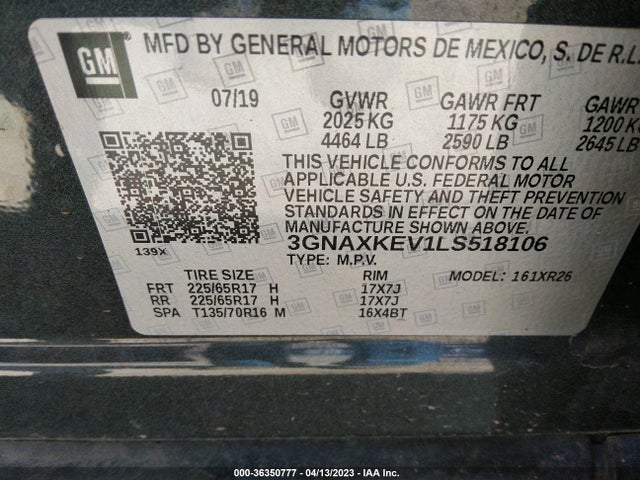 Chevrolet EQUINOX LT 2020 3GNAXKEV1LS518106 Image 9