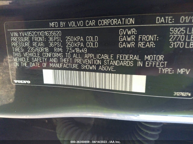 2013 VOLVO XC90 VIN: YV4952CYXD1635620