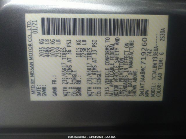 5N1AT3AA8MC719260 Nissan Rogue S Fwd