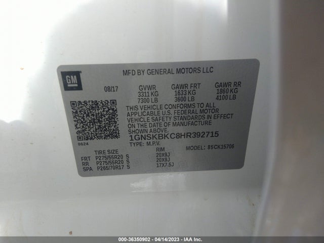 Chevrolet Tahoe Lt 2017 1GNSKBKC8HR392715 Image 9