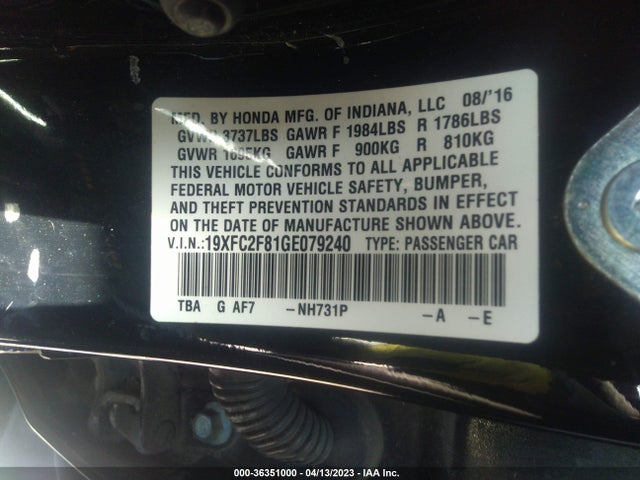 Honda CIVIC EX 2016 19XFC2F81GE079240 Image 9