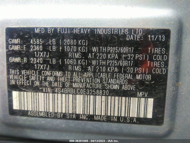 Subaru Outback 2.5i Limited 2014 4S4BRBLC0E3258830 Image 10
