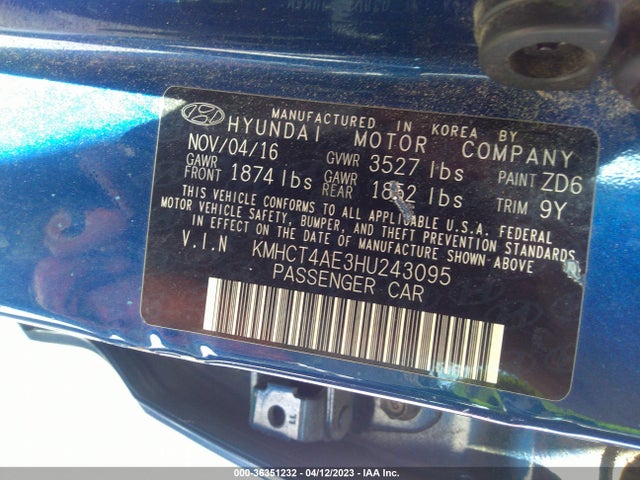 Hyundai ACCENT SE 2017 KMHCT4AE3HU243095 Image 11