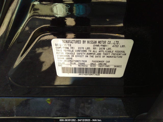 2013 INFINITI G37 SEDAN JOURNEY VIN: JN1CV6AP5DM717928
