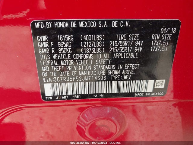 Honda HR-V EX 2018 3CZRU5H52JM714696 Image 9