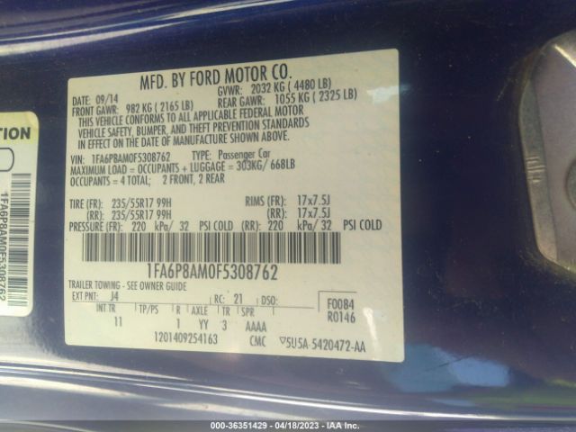 1FA6P8AM0F5308762 Ford Mustang V6