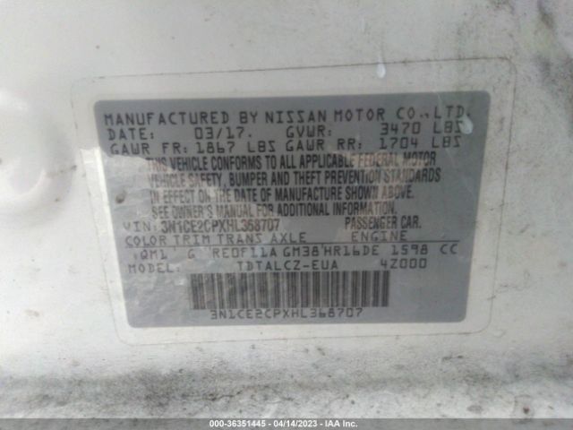 3N1CE2CPXHL368707 Nissan Versa Note S Plus