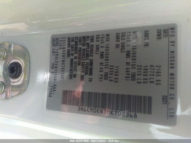 3N6CM0KN7MK702368 Nissan Nv200 Compact Cargo Sv