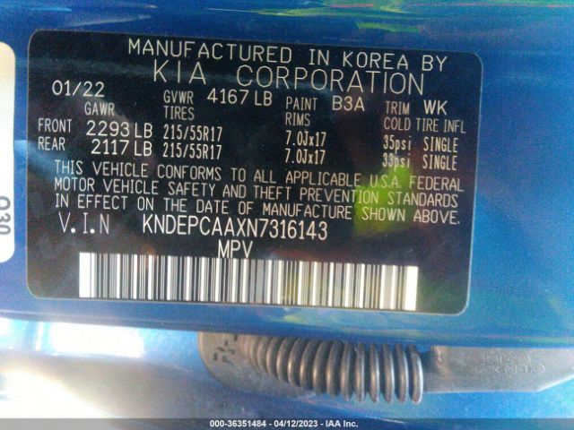 KNDEPCAAXN7316143 KIA Seltos Lx