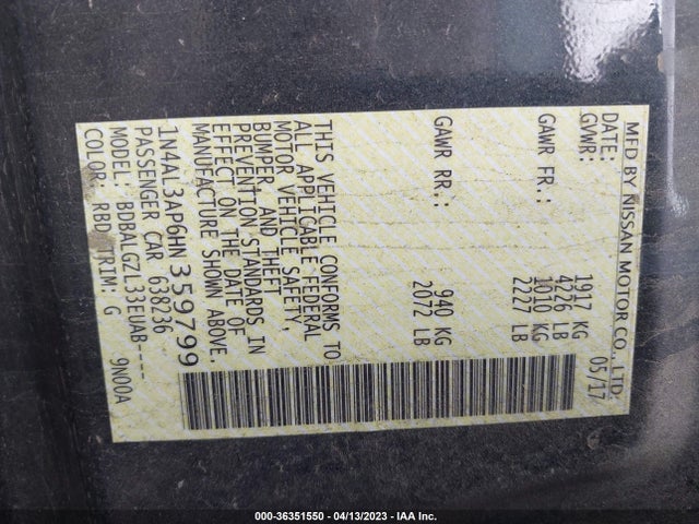 Nissan Altima 2.5 S 2017 1N4AL3AP6HN359799 Image 10