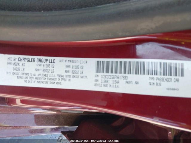 Chrysler 200 C 2015 1C3CCCEG6FN617933 Image 9