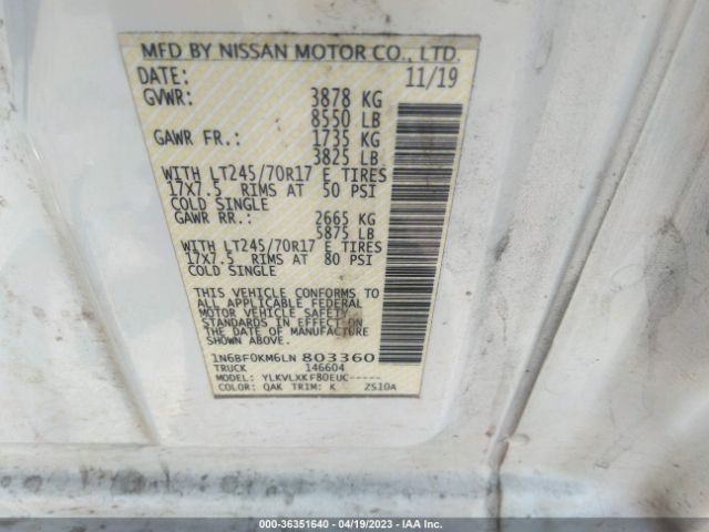 1N6BF0KM6LN803360 Nissan Nv Cargo Sv