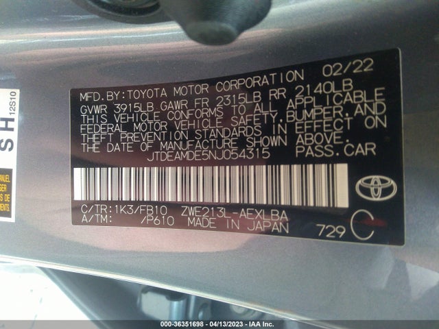 Toyota Corolla Hybrid Le 2022 JTDEAMDE5NJ054315 Image 9
