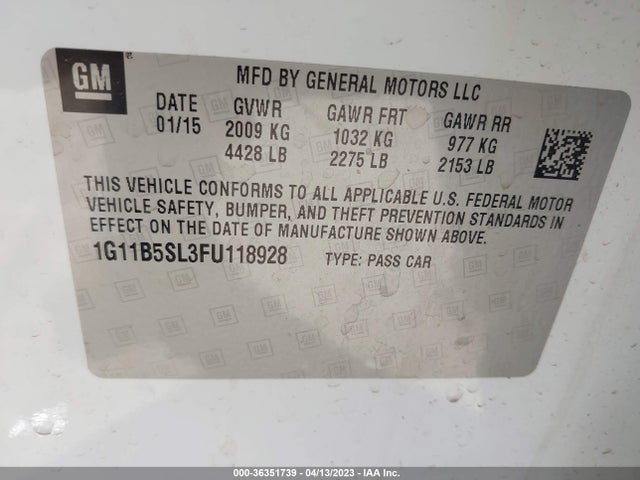 Chevrolet MALIBU LS 2015 1G11B5SL3FU118928 Image 10