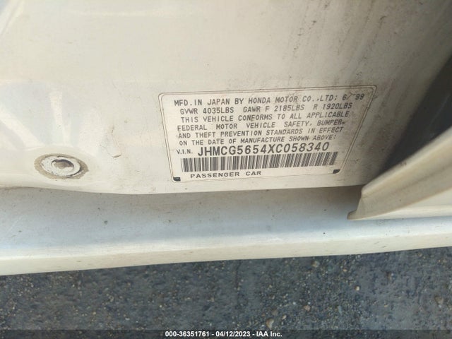 1999 HONDA ACCORD SDN EX VIN: JHMCG5654XC058340