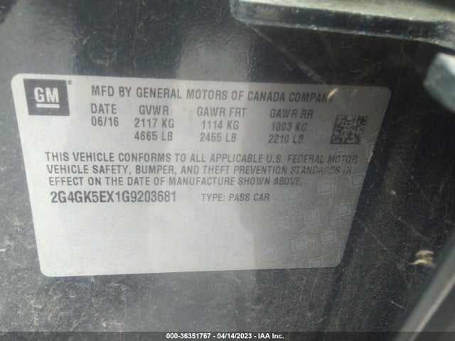 2016 BUICK REGAL VIN: 2G4GK5EX1G9203681
