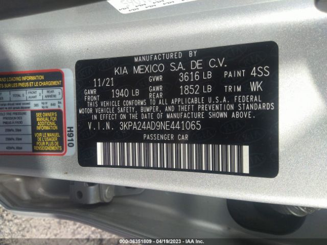 3KPA24AD9NE441065 KIA RIO LX