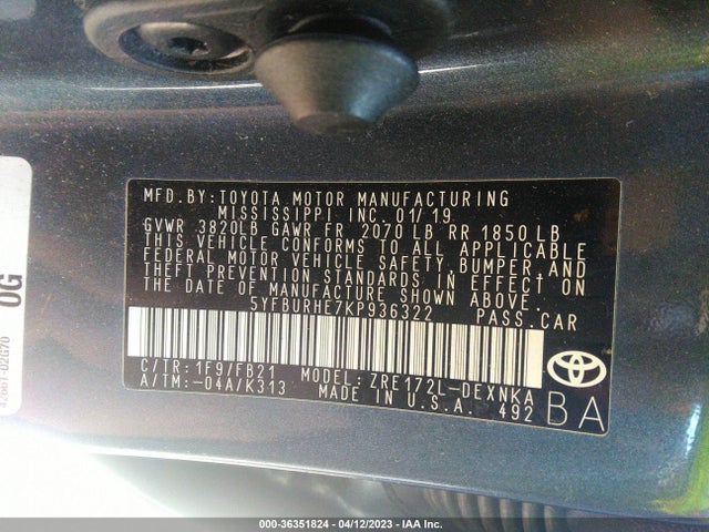 Toyota COROLLA SE 2019 5YFBURHE7KP936322 Image 10