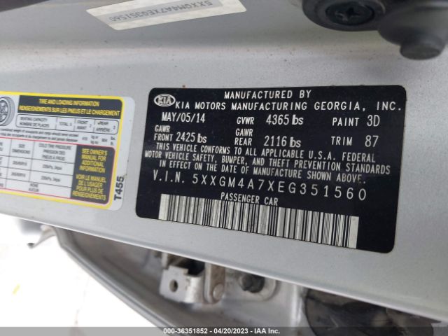 5XXGM4A7XEG351560 KIA Optima Lx
