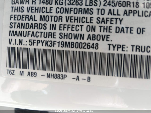 Honda Ridgeline Sport 2021 5FPYK3F19MB002648 Image 10