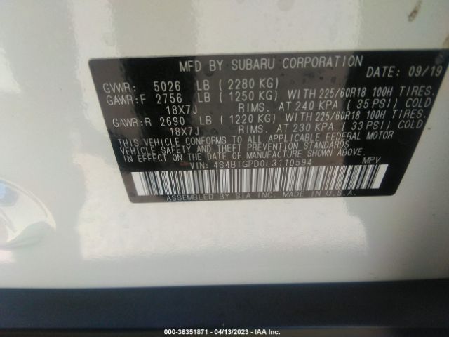 4S4BTGPD0L3110594 Subaru Outback Touring Xt