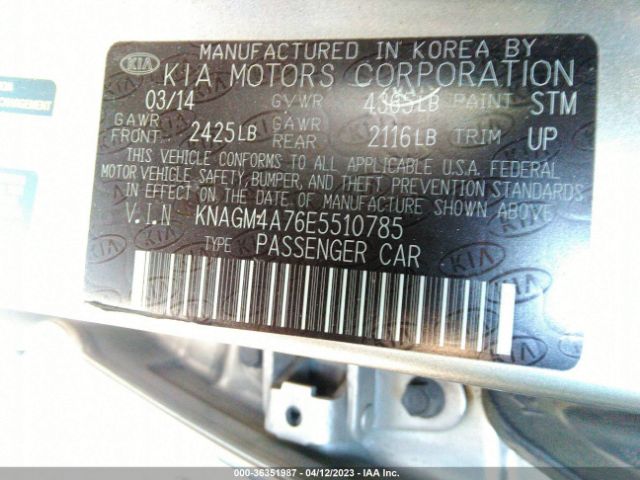 KNAGM4A76E5510785 KIA Optima Lx