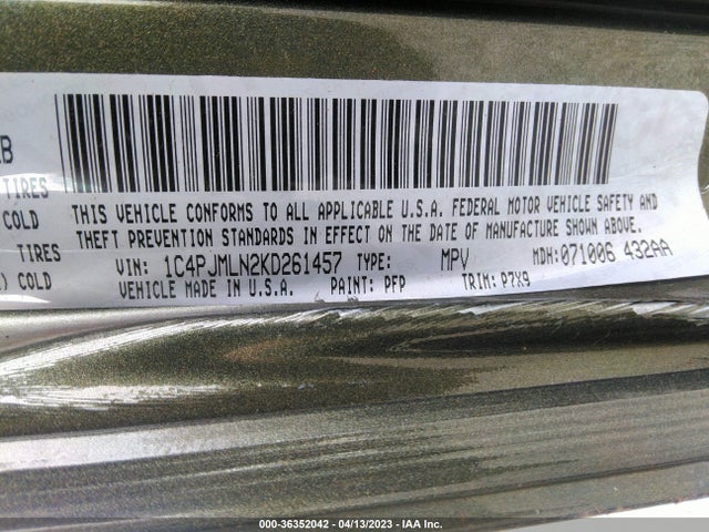 1C4PJMLN2KD261457 Jeep Cherokee Latitude Plus