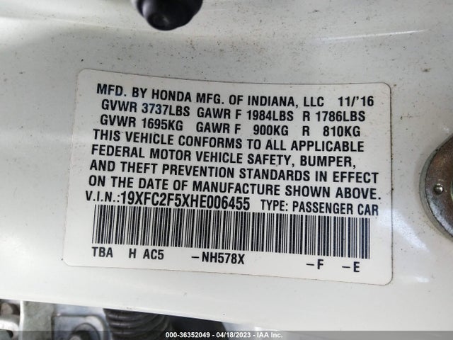 Honda Civic Sedan Lx 2017 19XFC2F5XHE006455 Image 9