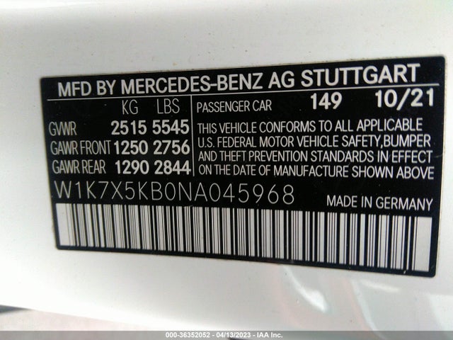 2022 Mercedes-Benz AMG GT, VIN: W1K7X5KB0NA045968