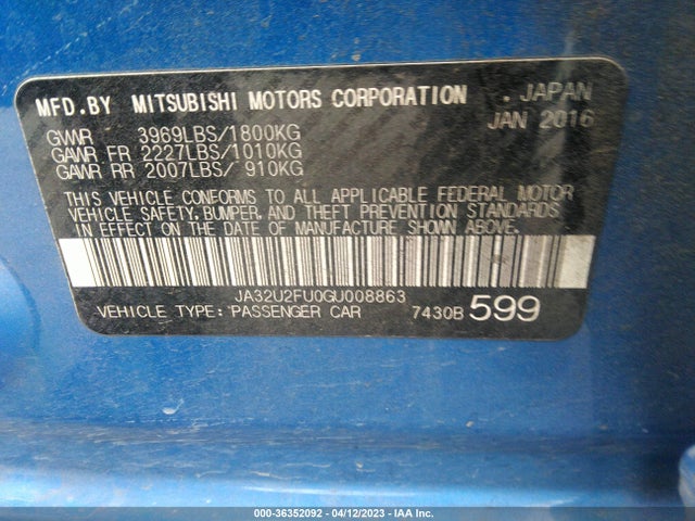JA32U2FU0GU008863 Mitsubishi LANCER ES